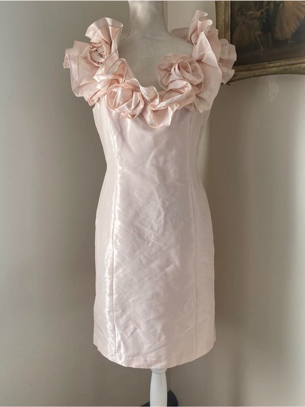 Teri Jon Pale Pink Ruffle-Rosette Dress